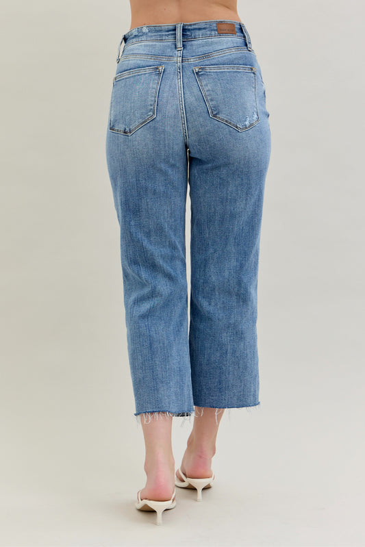 Judy Blue Light Wash Destroy Cropped Wide Leg Jean