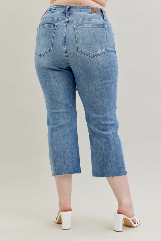 Judy Blue Curvy Light Wash Destroy Cropped Wide Leg Jean