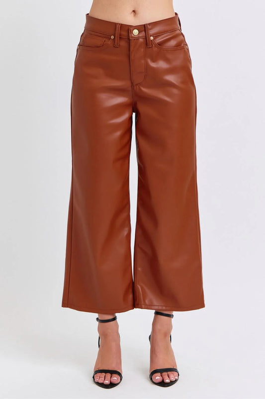 Curvy Judy Blue Camel Leather Crop Pants